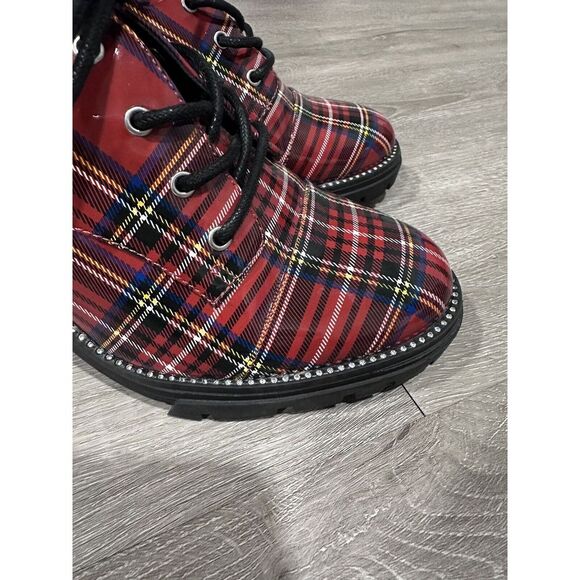 Jessica Simpson Resina Oxford Red Plaid Rhinestone Embellished Women's Size 8 - Picture 3 of 8